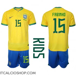 Brasile Fabinho #15 Prima Maglia Bambino Mondiali 2022 Manica Corta (+ Pantaloni corti)